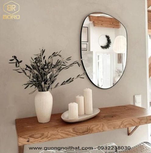 Gương treo tường kiểu Pháp cổ điển, hình dáng bất thường khung inox INOXBR163, KT 60*80cm
