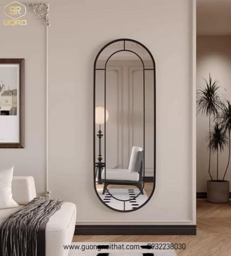 Gương treo tường hình bầu dục kiểu Pháp khung inox INOXBR165, kích thước 60*170cm