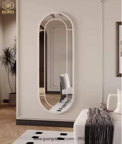 Gương treo tường hình bầu dục kiểu Pháp khung inox INOXBR165, kích thước 60*170cm