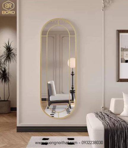 Gương treo tường hình bầu dục kiểu Pháp khung inox INOXBR165, kích thước 60*170cm