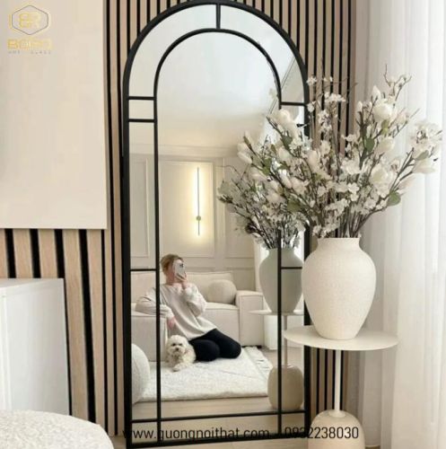 Gương toàn thân cửa sổ vòm khung inox INOXBR166, kích thước 70*180cm