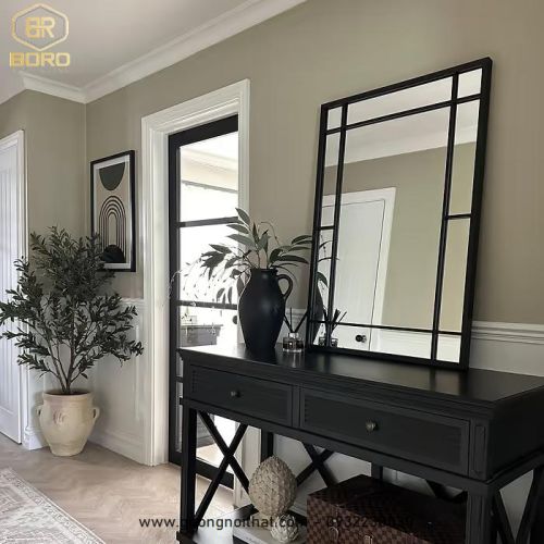 Gương trang trí, gương nhà tắm phong cách Bắc Âu khung inox INOXBR179, KT 70*100cm