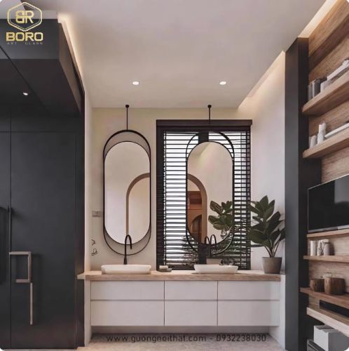 Gương có thanh treo hình bầu dục dành cho khách sạn và nhà nghỉ, gương phòng tắm INOXBR172