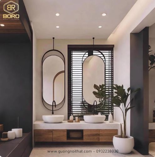 Gương có thanh treo hình bầu dục dành cho khách sạn và nhà nghỉ, gương phòng tắm INOXBR172