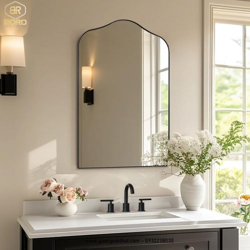 Gương trang trí, gương nhà tắm phong cách Bắc Âu khung inox INOXBR179, KT 60*95cm