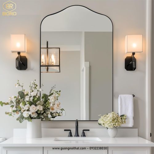 Gương trang trí, gương nhà tắm phong cách Bắc Âu khung inox INOXBR179, KT 60*95cm