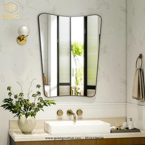 Gương nghệ thuật cong treo tường, gương khung inox INOXBR178, KT 55*80cm