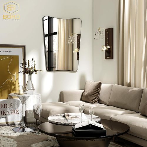 Gương nghệ thuật cong treo tường, gương khung inox INOXBR178, KT 55*80cm