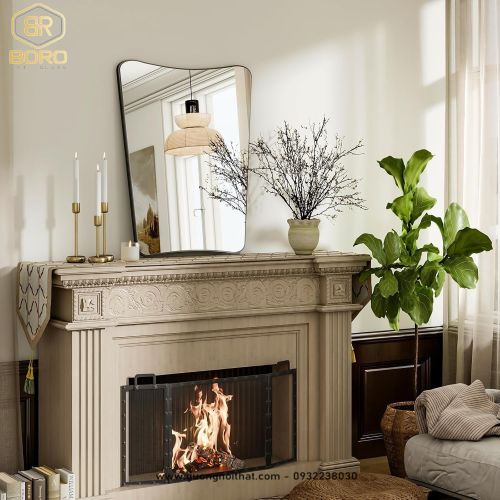 Gương nghệ thuật cong treo tường, gương khung inox INOXBR178, KT 55*80cm