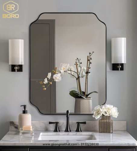 Gương trang trí, gương nhà tắm phong cách Bắc Âu khung inox INOXBR179, KT 60*80cm