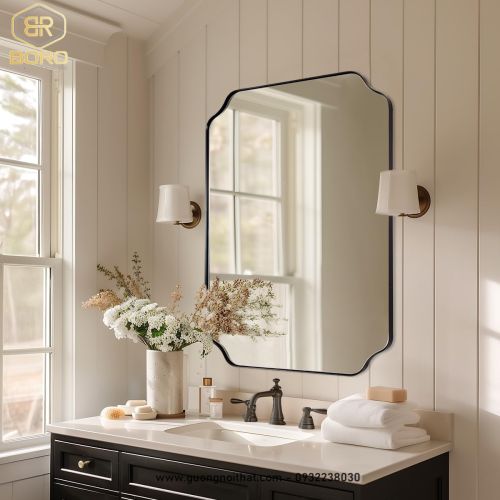 Gương trang trí, gương nhà tắm phong cách Bắc Âu khung inox INOXBR179, KT 60*80cm