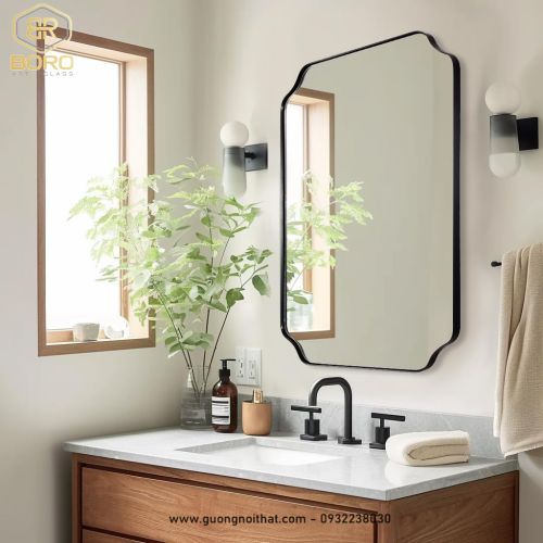 Gương trang trí, gương nhà tắm phong cách Bắc Âu khung inox INOXBR179, KT 60*80cm