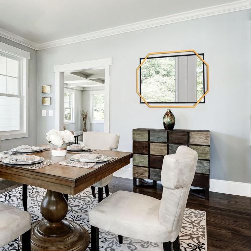 Gương phòng tắm, Gương trang trí cho phòng khách với khung kim loại hình lục giác và hình chữ nhật INOXBR180