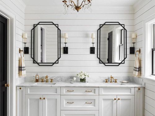 Gương phòng tắm, Gương trang trí cho phòng khách với khung kim loại hình lục giác và hình chữ nhật INOXBR181