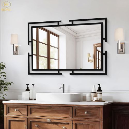 Gương trang trí tường có khung kim loại cho phòng khách, Gương trang trí hiện đại INOXBR183, kích thước theo yêu cầu