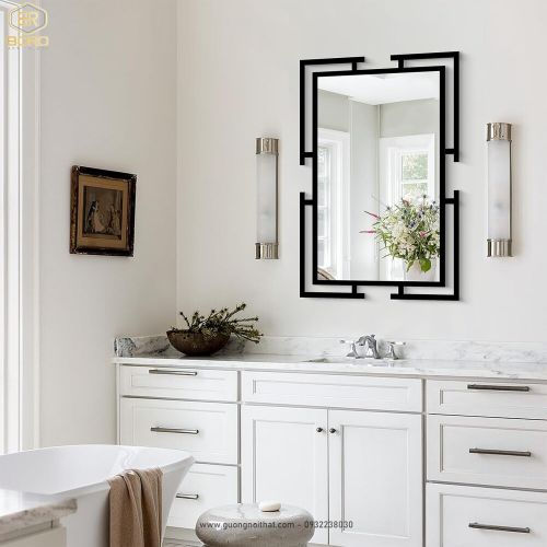 Gương trang trí tường có khung kim loại cho phòng khách, Gương trang trí hiện đại INOXBR183, kích thước theo yêu cầu