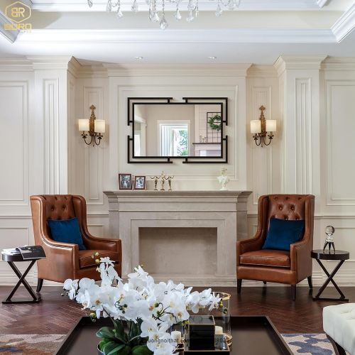 Gương trang trí tường có khung kim loại cho phòng khách, Gương trang trí hiện đại INOXBR183, kích thước theo yêu cầu