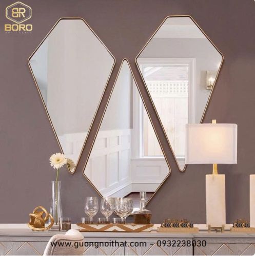 Bộ gương treo hình trái tim khung inox, Gương trang trí phong cách Châu Âu, gương trang trí  INOXBR189, kích thước 49*80cm*3
