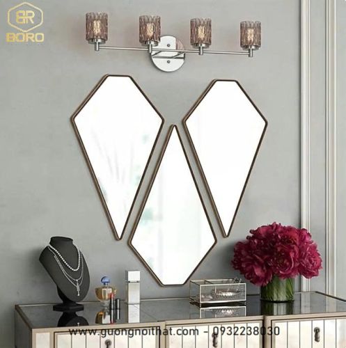Bộ gương treo hình trái tim khung inox, Gương trang trí phong cách Châu Âu, gương trang trí  INOXBR189, kích thước 49*80cm*3