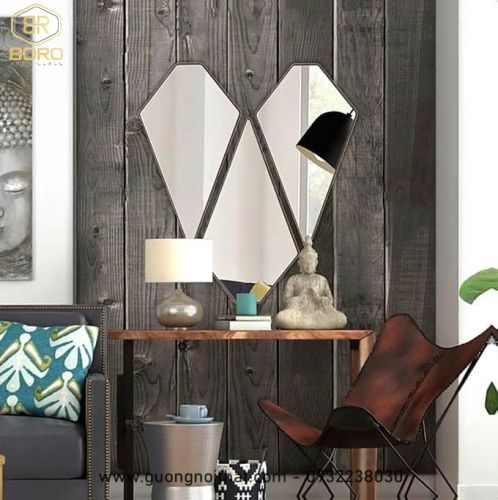 Bộ gương treo hình trái tim khung inox, Gương trang trí phong cách Châu Âu, gương trang trí  INOXBR189, kích thước 49*80cm*3