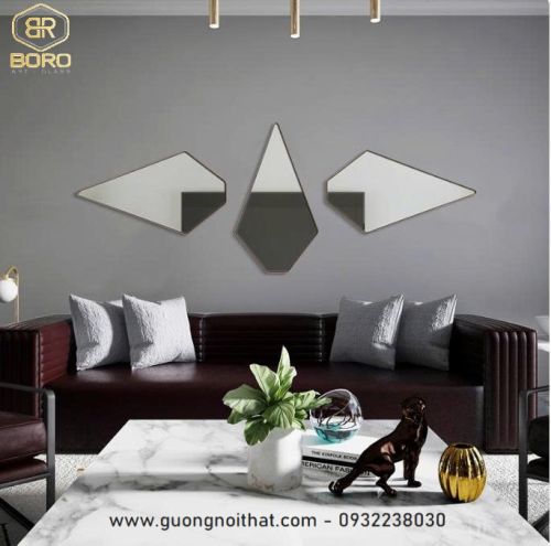 Bộ gương treo hình trái tim khung inox, Gương trang trí phong cách Châu Âu, gương trang trí  INOXBR189, kích thước 49*80cm*3