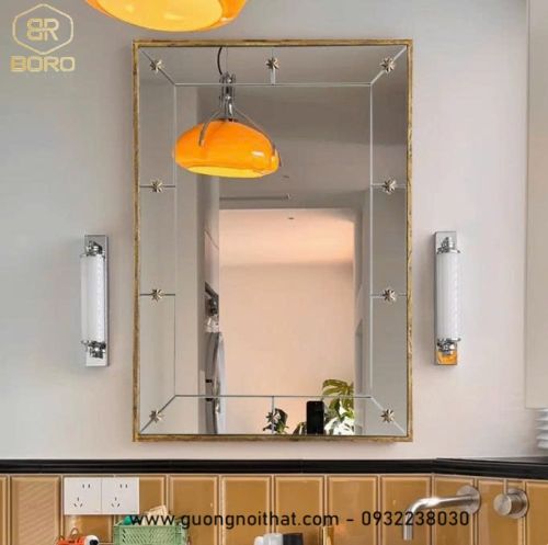 Gương trang trí phòng khách, phòng ngủ, cửa ra vào, gương lớn hình chữ nhật cổ điển INOXBR190, kích thước 70*100cm