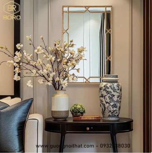 Gương khung inox, Gương trang điểm phong cách Châu Âu, gương trang trí INOXBR191, kích thước 69*106cm