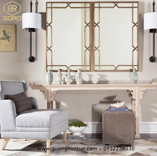 Gương khung inox, Gương trang điểm phong cách Châu Âu, gương trang trí INOXBR191, kích thước 69*106cm