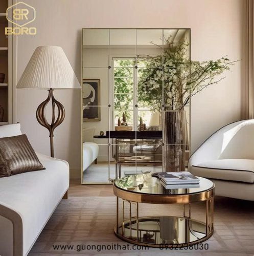 Gương khung inox, Gương trang điểm phong cách Châu Âu, gương trang trí INOXBR191, kích thước 69*106cm