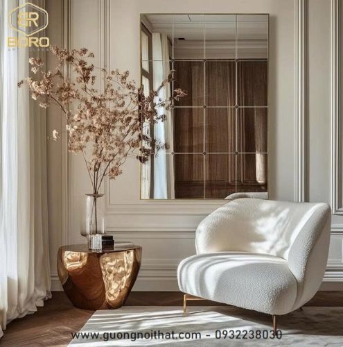 Gương trang trí phòng ăn kiểu Pháp, gương treo tường, gương lò sưởi, gương nghệ thuật INOXBR192, kích thước 97*140cm