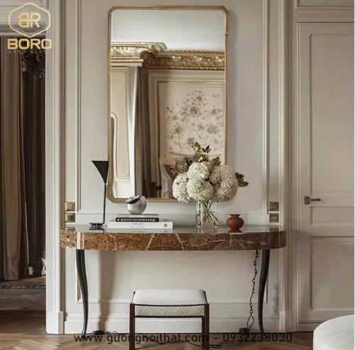 Gương khung inox, Gương trang điểm phong cách Châu Âu, gương trang trí  INOXBR193, kích thước 61*101cm