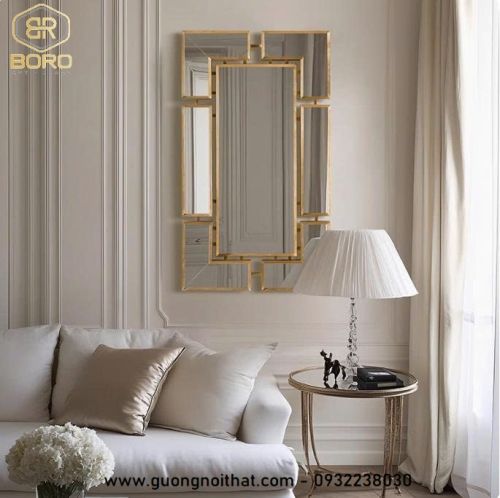 Gương trang trí phòng khách, phòng ngủ, cửa ra vào, gương lớn hình chữ nhật cổ điển INOXBR256, kích thước 74*130cm