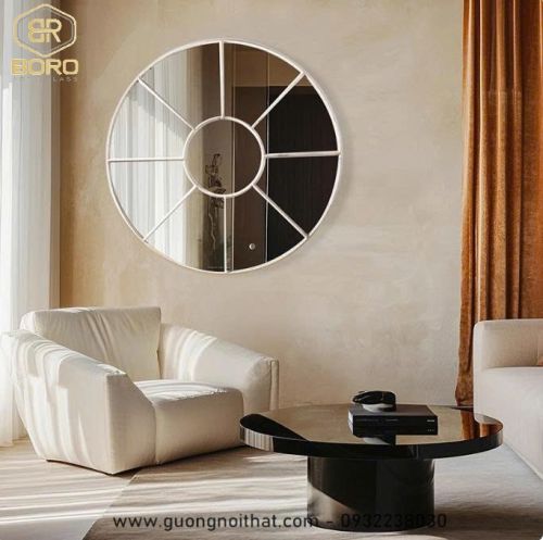 Gương trang trí tường cổ điển Châu Âu phòng khách, phòng ngủ, gương trang điểm hình tròn INOXBR257, kích thước D100cm