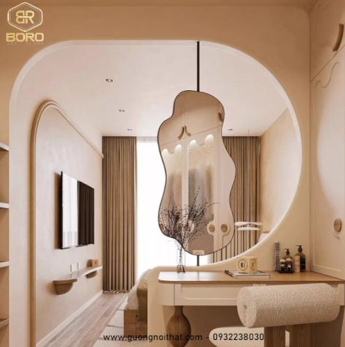 Gương treo tường kiểu thiết kế, gương xoay sang trọng cho phòng tắm, gương nghệ thuật INOXBR258