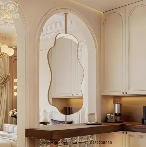 Gương treo tường kiểu thiết kế, gương xoay sang trọng cho phòng tắm, gương nghệ thuật INOXBR258