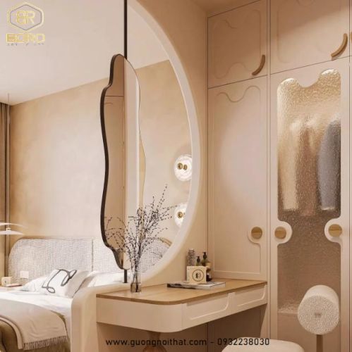 Gương treo tường kiểu thiết kế, gương xoay sang trọng cho phòng tắm, gương nghệ thuật INOXBR258