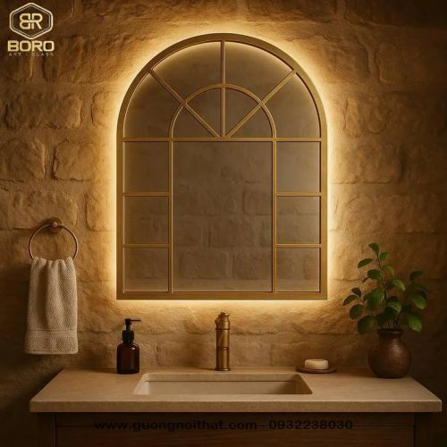 Gương hình cửa sổ khung inox 304 có led INOXLED110, kích thước 75*100cm