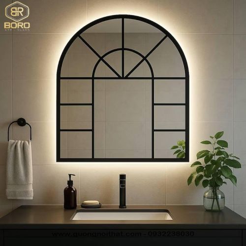Gương hình cửa sổ khung inox 304 có led INOXLED110, kích thước 75*100cm
