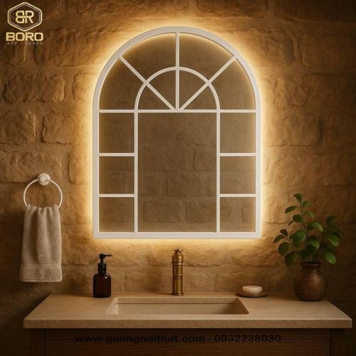 Gương hình cửa sổ khung inox 304 có led INOXLED110, kích thước 75*100cm
