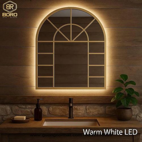 Gương hình cửa sổ khung inox 304 có led INOXLED110, kích thước 75*100cm