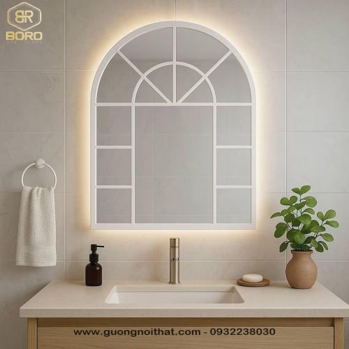Gương hình cửa sổ khung inox 304 có led INOXLED110, kích thước 75*100cm