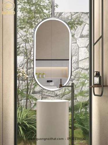 Gương treo trần bằng inox, gương treo hình bầu dục cho phòng tắm và khách sạn INOXLED407