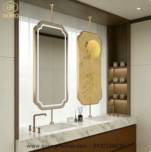 Gương led khung inox có thanh đỡ treo cửa sổ, treo tường INOXLED409