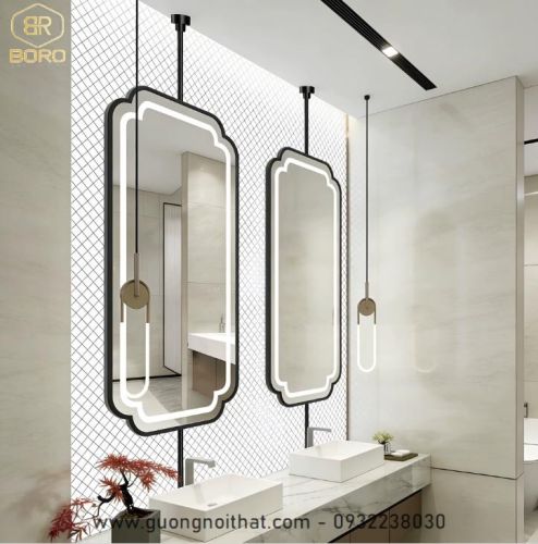 Gương led khung inox có thanh đỡ treo cửa sổ, treo tường INOXLED409