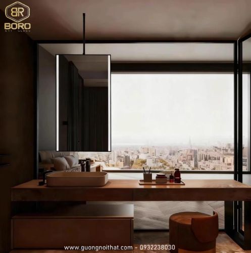 Gương khung inox treo trần có led INOXLED410 kích thước theo yêu cầu