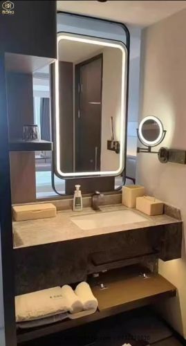 Gương led khung inox có thanh đỡ treo cửa sổ, treo tường INOXLED408