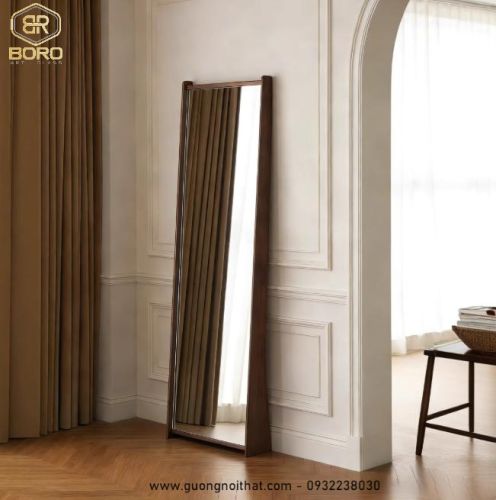 Gương toàn thân gỗ, gương treo tường, gương phòng thay đồ, gương trang trí KGBR112, kích thước 55*170 cm