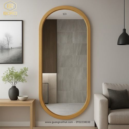 Gương soi toàn thân dáng oval khung gỗ KGBR90, KT theo yêu cầu