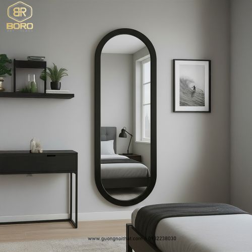 Gương soi toàn thân dáng oval khung gỗ KGBR90, KT theo yêu cầu