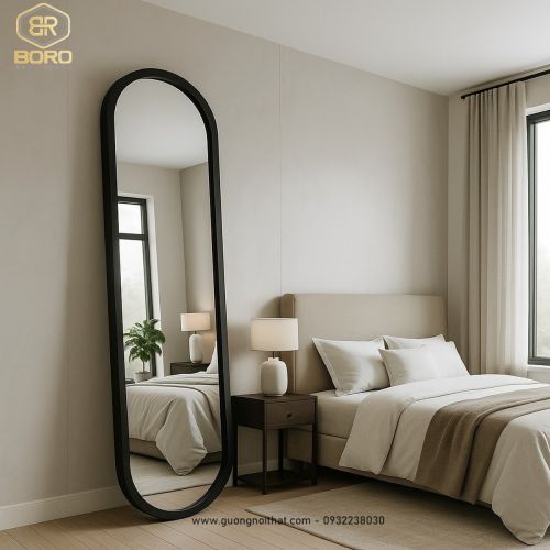 Gương soi toàn thân dáng oval khung gỗ KGBR90, KT theo yêu cầu